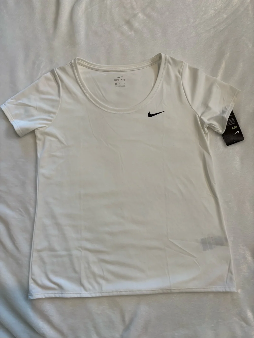 Nike Women’s White Short Sleeve Dri-FIT Tee with Black Swoosh - Picture 2 of 6